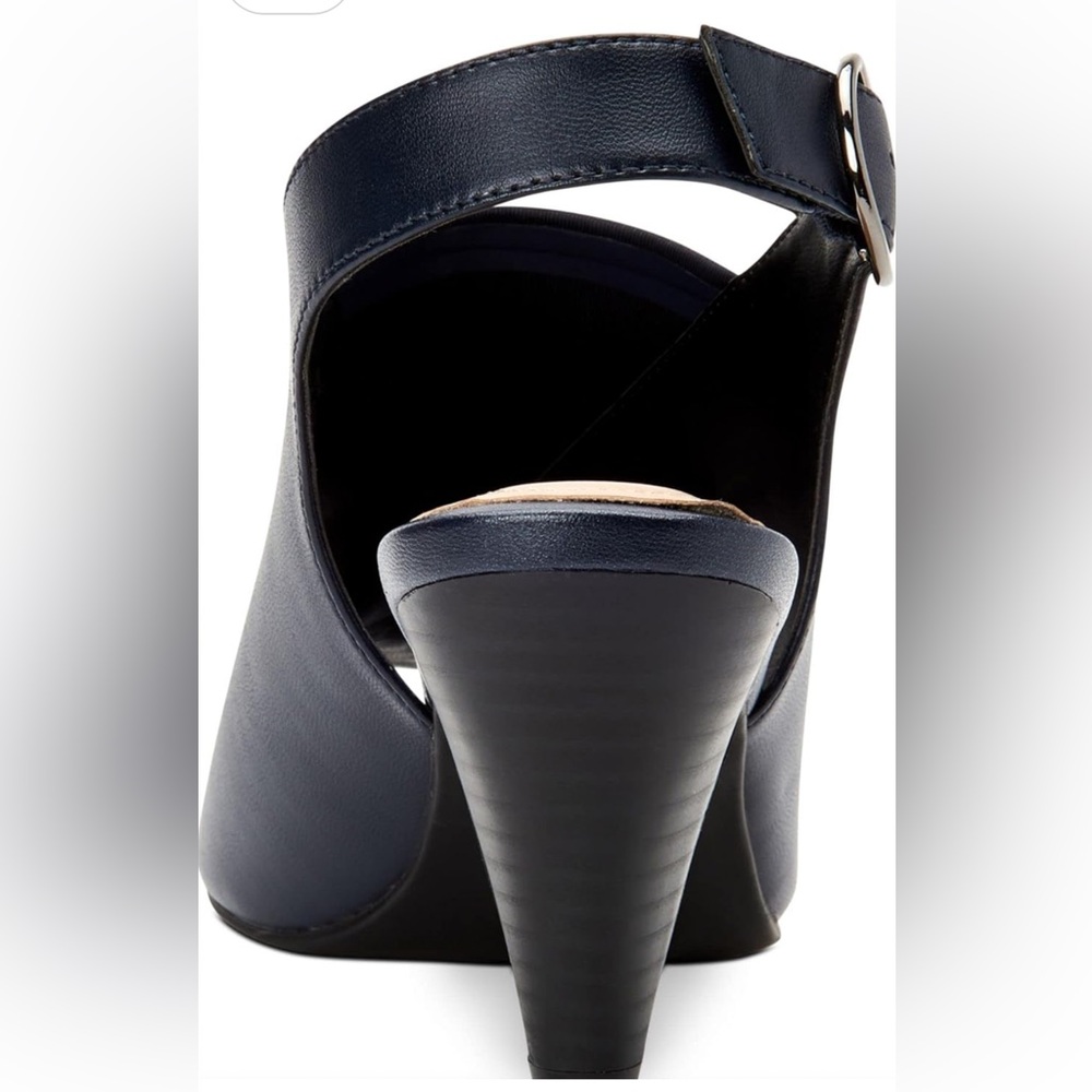 Alfani Jasmynee Navy Shootie Heels Size 8M Step N Flex Slingback Peep Toe NEW - Picture 3 of 4